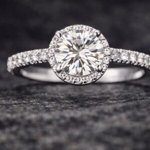 NWOT Moissanite Rose Halo Ring ✨ White Gold Over Sterling Silver